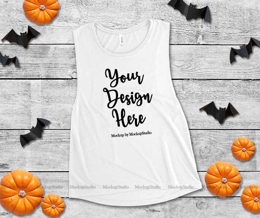 Download Halloween White Tank Top Mockup Bella Canvas 8803 Women ...