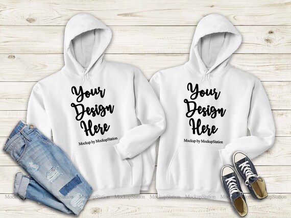Download Matching White Hoodie Mock Up Couple Gildan 18500 Heavy Blend Etsy