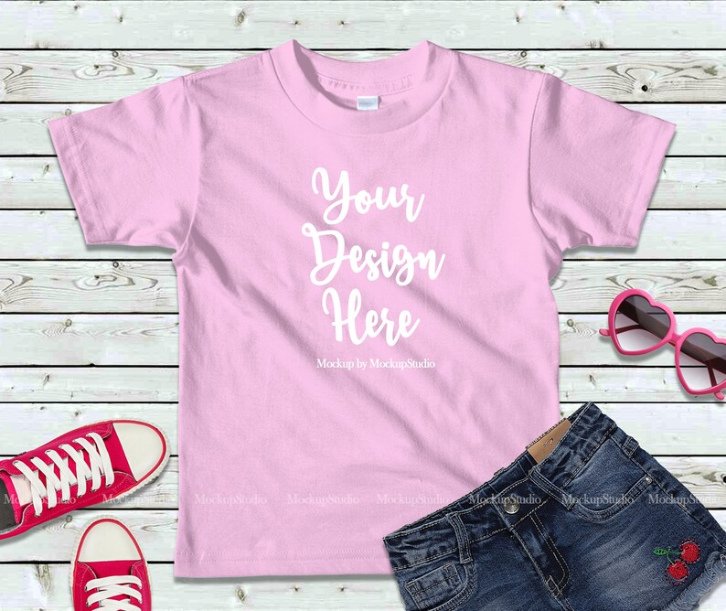 Download Kids Pink Tshirt Mockup Blank Girls T-shirt Flat Lay Kids ...