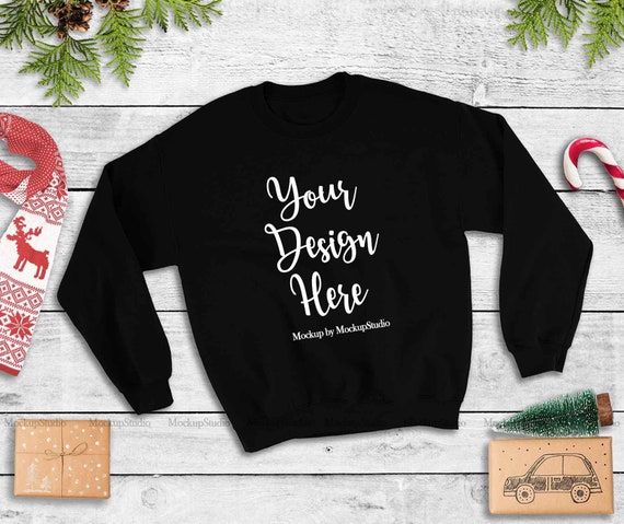 Black Christmas Sweatshirt Mockup Unisex Women Youth Gildan Etsy