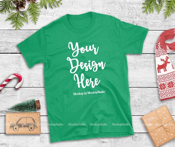 Christmas T Shirt Mock Up Gildan Irish Green 64000 Tshirt Etsy