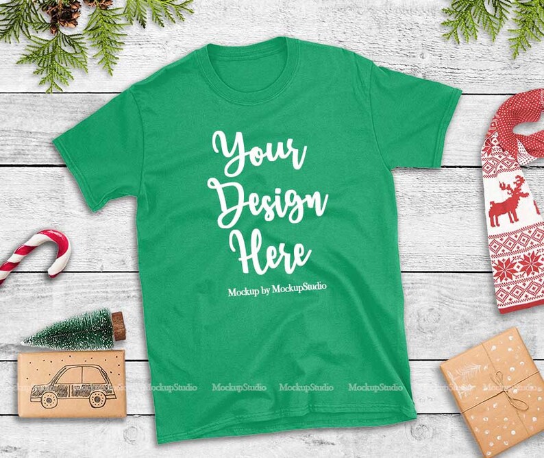 Download Christmas T-Shirt Mock Up Gildan Irish Green 64000 Tshirt ...
