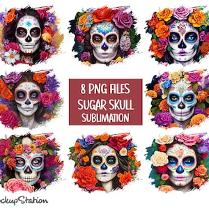 Bundle PNG de crâne de sucre | La Calavera Catrina Tshirt Sublimation Design Patches | Clipart Ensemble