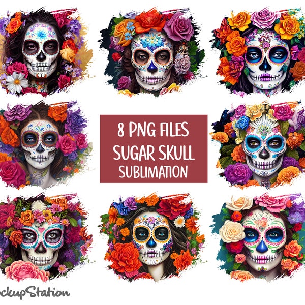 Sugar Skull PNG Bundle | La Calavera Catrina Tshirt Sublimation Design Patches | Clipart Set