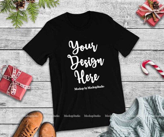Bella Canvas 3001 Black Christmas Tshirt Mockup Blank Winter Etsy