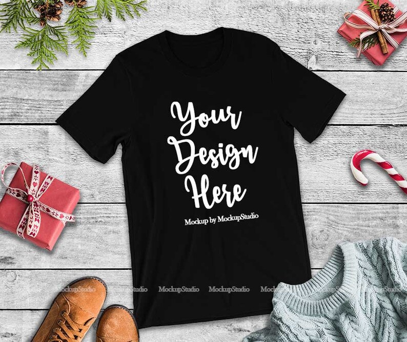 Bella Canvas 3001 Black Christmas Tshirt Mockup Blank