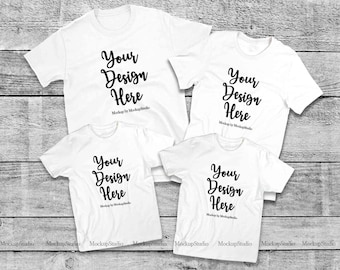 Family White T-Shirts Mockup, Unisex Tee Flat Lay (Digital File)