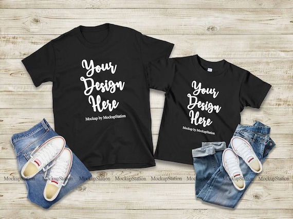 Matching Family Two Black T Shirts Mockup Gildan 64000 Mommy Etsy