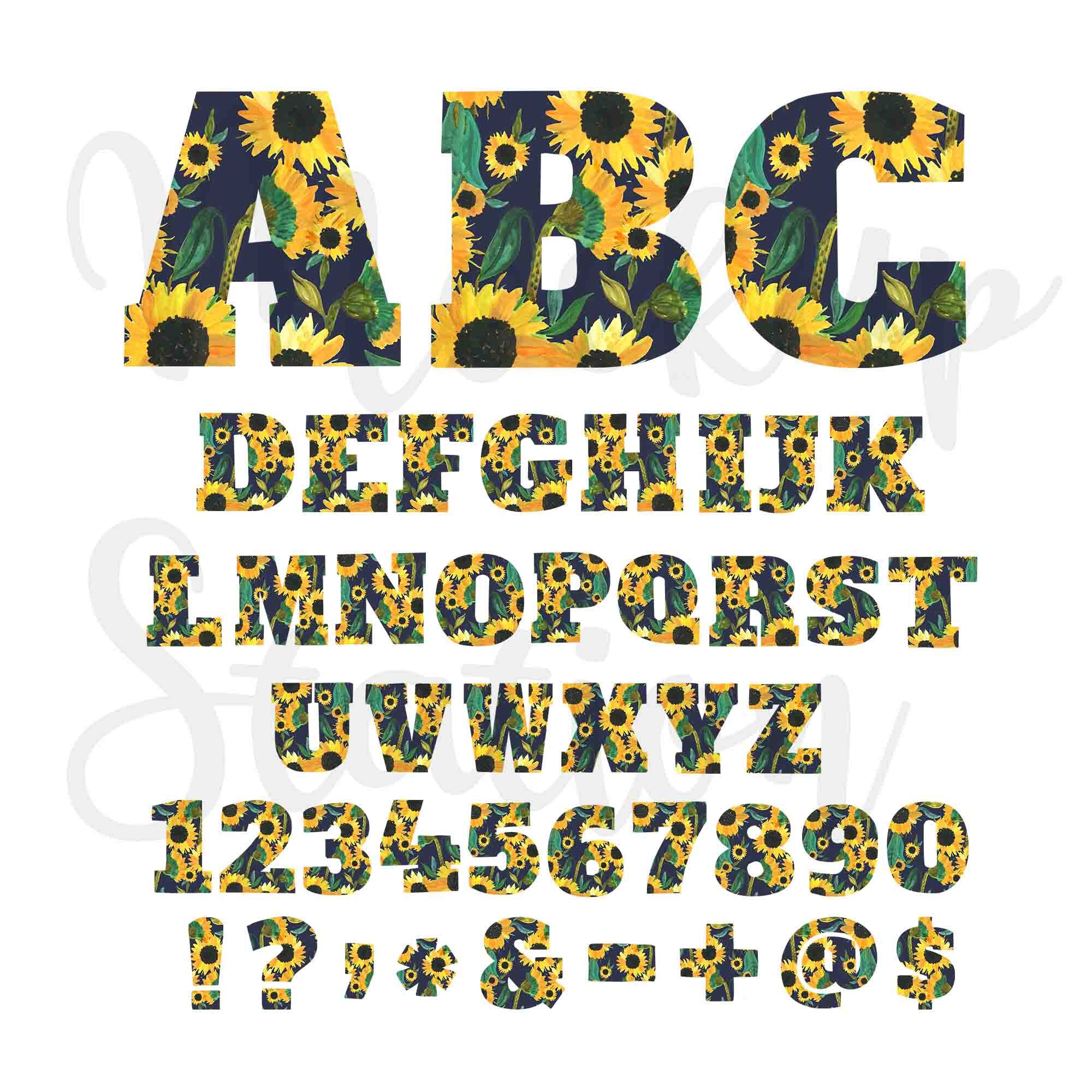 Sunflower Alphabet PNG Letters Numbers Sublimation Design Etsy