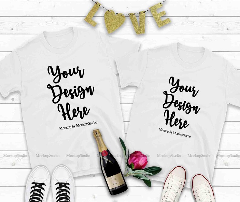 Download Couple Two White T-Shirts Mockup Valentine Shirt Mock Up ...