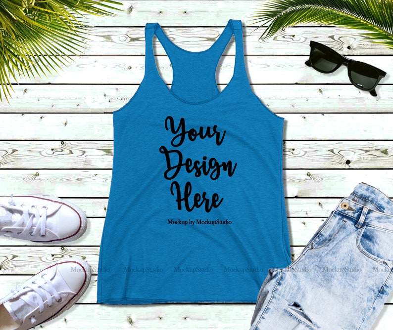 Download Blue Tank Top Mockup Next Level 6733 Digital Blank Racerback | Etsy