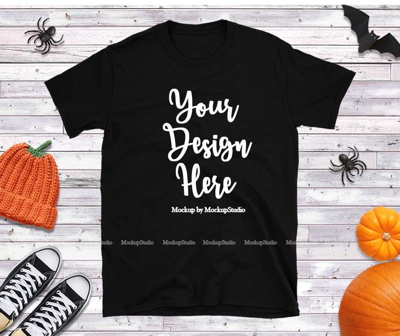 Download Halloween Black T-Shirt Mockup Gildan 64000 Tshirt Flat ...