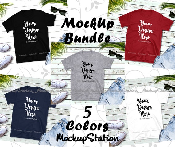 Download Tshirt Mockup Bundle 5 Colors Gildan 64000 Shirt Mock Up Etsy
