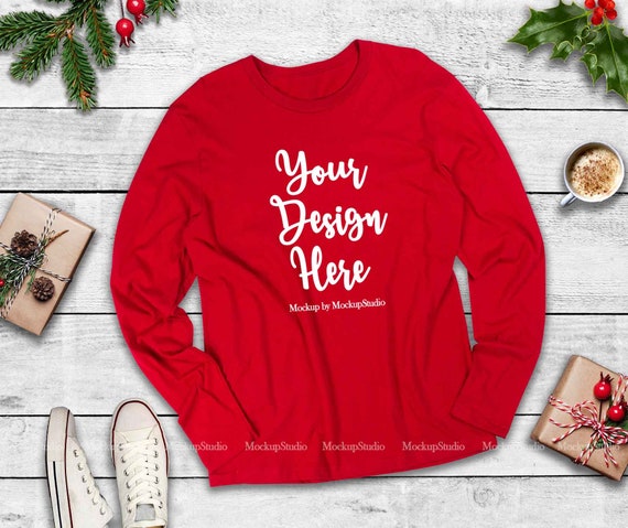 Download Red Christmas Longsleeve Shirt Mockup Unisex Women Youth Etsy