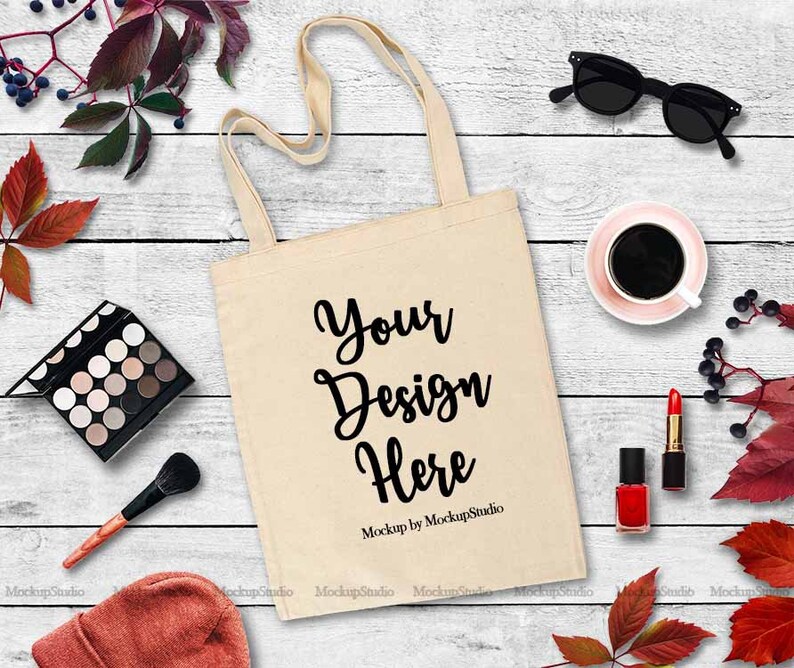 Download Fall Tote Bag Mockup Autumn White Blank Canvas Tote Flat ...