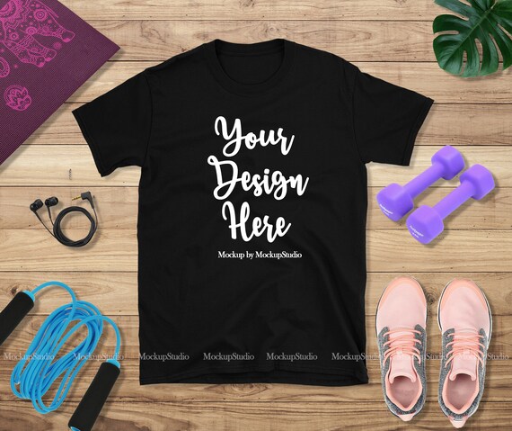 Download Gildan 64000 Gym Tshirt Mockup Blank Tshirt Flat Lay Fitness Etsy