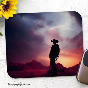 Cowboy Western Mouse Pad, Southwest Desert Mouse Mat Design Sublimation PNG, Digital Download