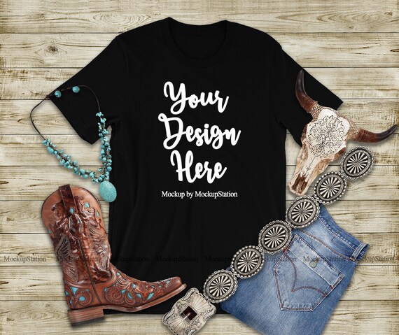 Western Bella Canvas 3001 Tshirt Mockup Southern Black Shirt Etsy