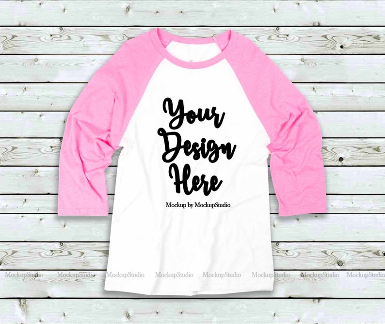 Download Pink White Raglan Mockup Baseball Shirt Mock Up BC 3200 ...