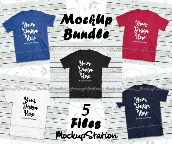 Download Tshirt Mockup Bundle Gildan 64000 5 Colors Shirt Mock Up Etsy