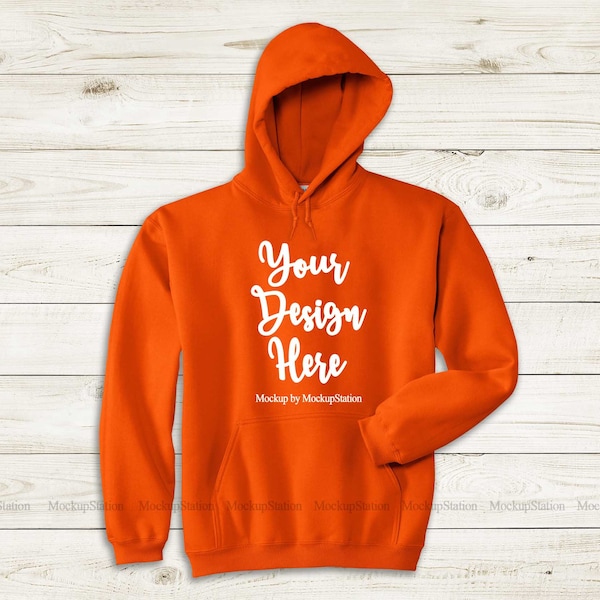 Orange Hoodie Mockup, Gildan 18500 Heavy Blend Hooded Sweatshirt Mock Up