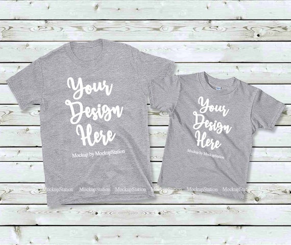 Download Matching Family Two Sports Gray T Shirts Mockup Unisex Women Etsy