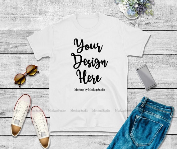 Download White Tshirt Mockup Gildan 64000 Blank White Summer Style Etsy