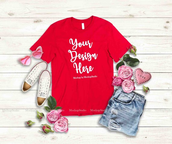 Download Red Blank Valentine's Day Women T-Shirt Mock Up Feminine ...