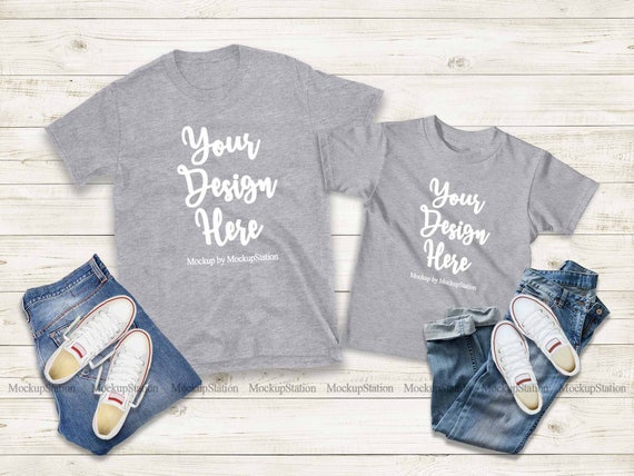 Matching Family Two Grey T Shirts Mockup Gildan 64000 Mommy Etsy
