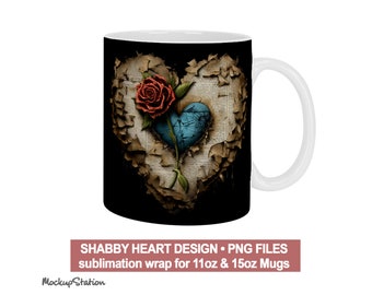 Gothic Valentine's Heart Mug Wrap Sublimation PNG, Dark Academia Design Digital Download