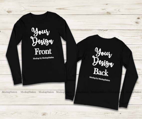 Download Bella Canvas 3501 Front And Back Black Long Sleeve Shirt Etsy