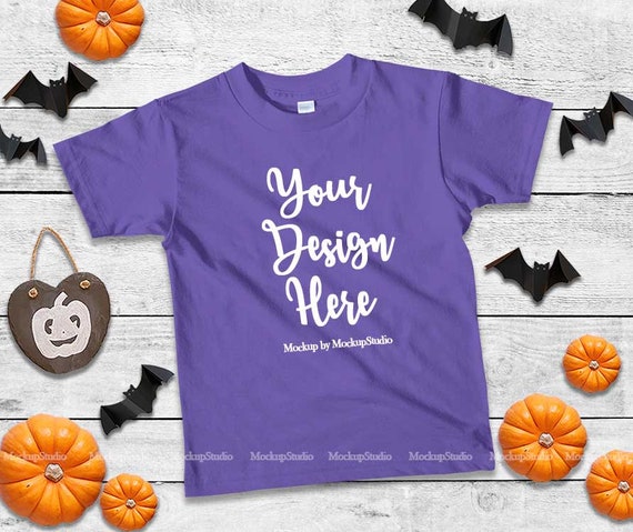 Download Halloween Kids Purple Tshirt Mockup Fall T Shirt Flat Lay Etsy