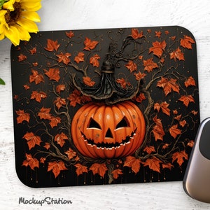 3D Jack O Lantern Halloween Mouse Pad, Spooky Mouse Mat Design Sublimation PNG, Horror Digital Download