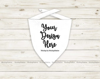 White Dog Bandana Mock Up, Pet Scarf Flat Lay, Animal Blank Bandana Mockup