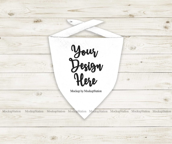 White Dog Bandana Mock Up, Pet Scarf Flat Lay, Animal Blank Bandana Mockup