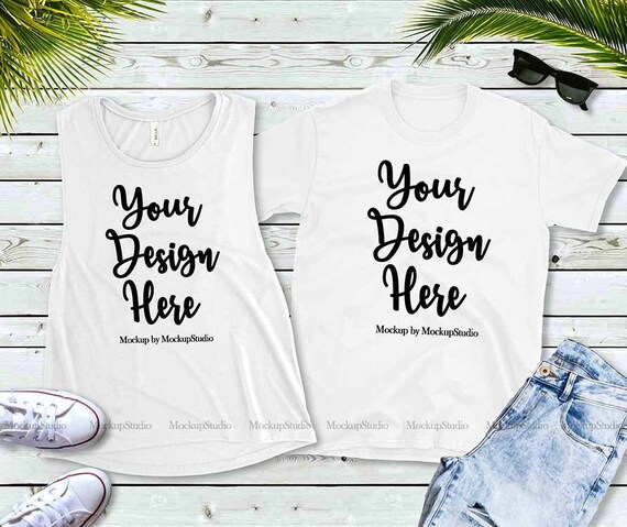 White Shirt White Tank Top Duo Mockup Double Gildan 64000 Etsy