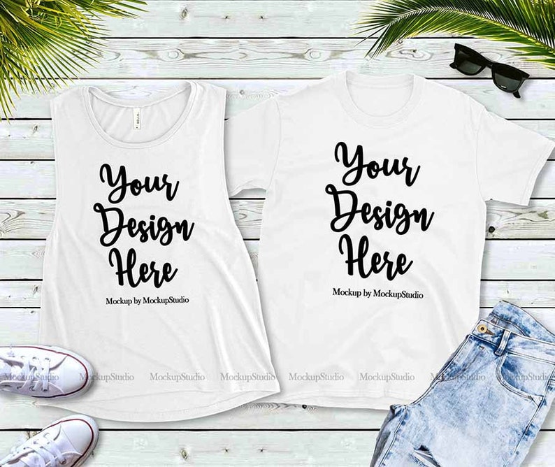 Download White Shirt White Tank Top Duo Mockup Double Gildan 64000 ...