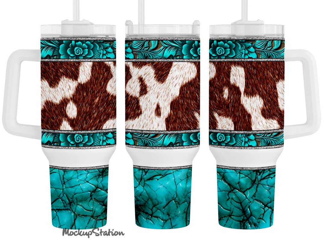 Western 40 Oz Quencher Tumbler Wrap PNG | Stanley Cup Cowhide ...