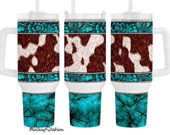 Western 40 oz Quencher Tumbler Wrap PNG | Stanley Cup Kuhfell Sublimation Digital Design Download