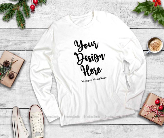 Download White Christmas Longsleeve Shirt Mockup Unisex Women Youth Etsy