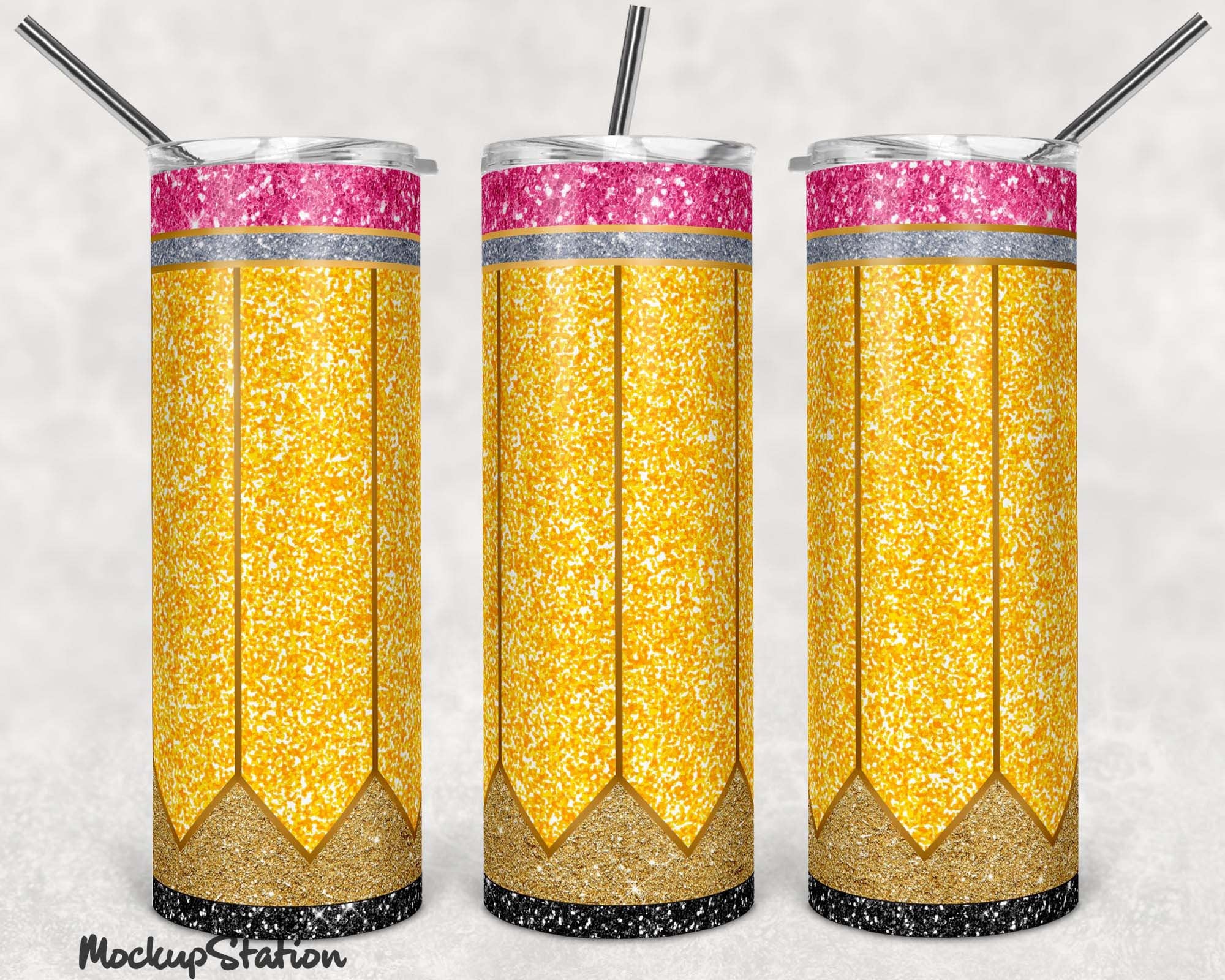 Pencil Tumbler PNG 20oz Skinny Design Sublimation, Teacher Tumbler Digital Download Template