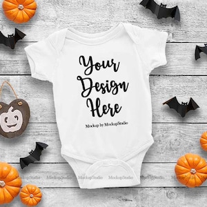 Halloween Newborn White Blank Baby Bodysuit Mockup, Toddler Fall Flat Lay, Infant Shirt Mock Up, Baby Tee Mockup, Onepiece Display Flat Lay