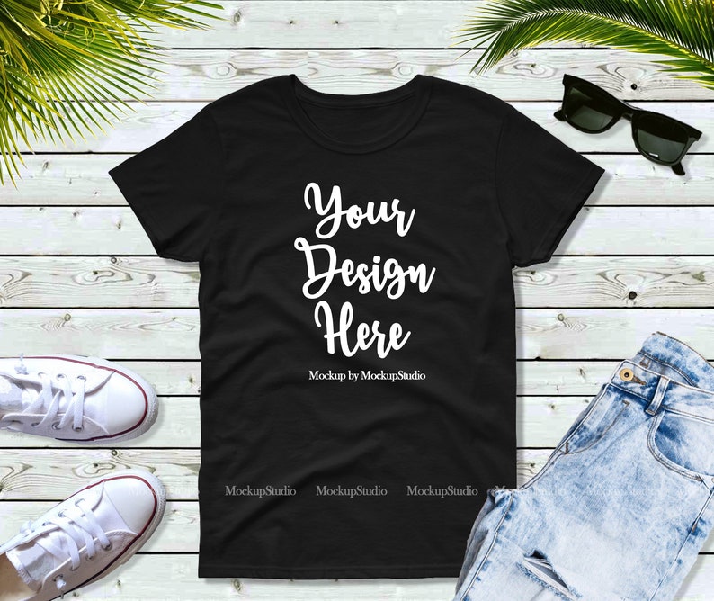 black t shirt flat lay