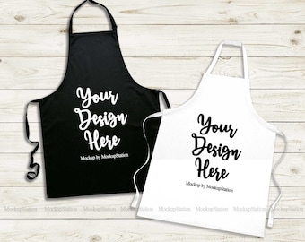 Matching Apron Mockup, Black And White Apron Template Mock Up, Chef Attire Flat Lay