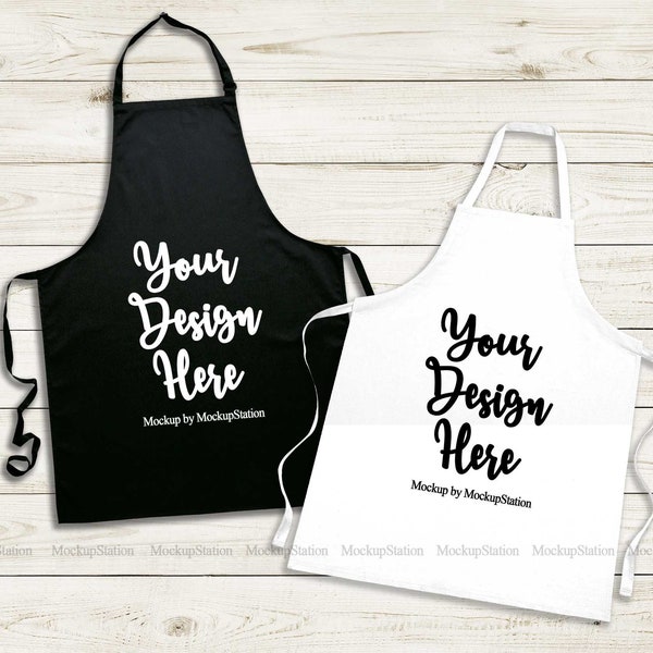 Matching Apron Mockup, Black And White Apron Template Mock Up, Chef Attire Flat Lay