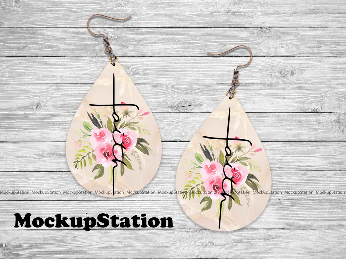 Christian Earring Sublimation Design Cross Teardrop Template Etsy