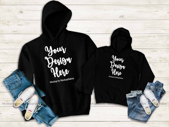 Download Mommy And Me Black Hoodie Mockup Matching Family Hooded Etsy