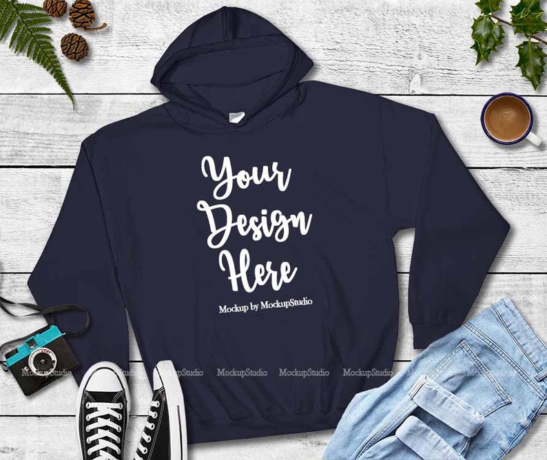 Download Navy Hoodie Mock Up Fall Gildan 18500 Heavy Blend Blank | Etsy