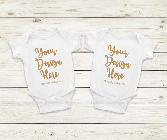 Two Baby Bodysuits Mockup Matching White Blank Infant One Etsy