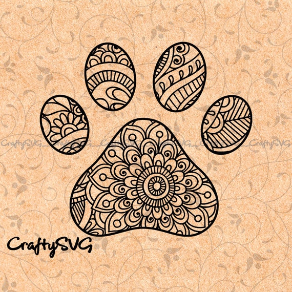 Download Dog Paw Mandala Zentangle Doodle Dog Lover Gift SVG DXF Ai ...